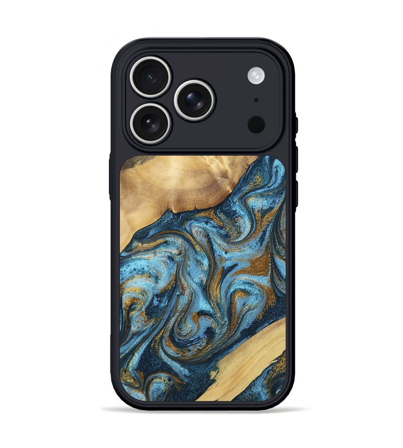 iPhone 17 Pro Wood Phone Case - Romina (Teal & Gold, 794136)