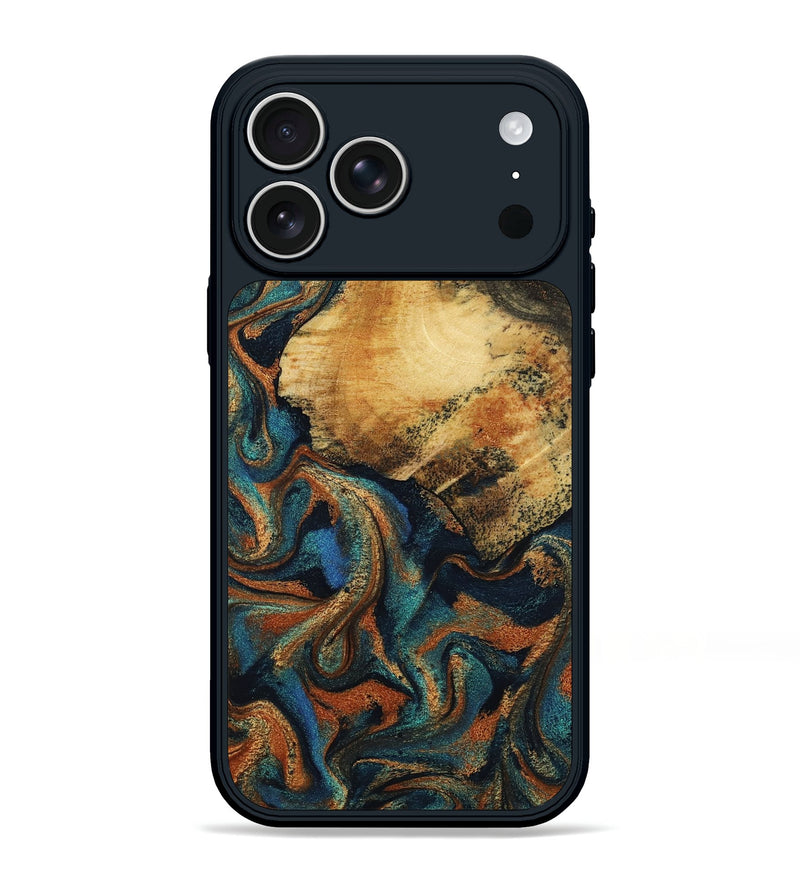iPhone 17 Pro Max Wood Phone Case - Hadley (Teal & Gold, 794139)