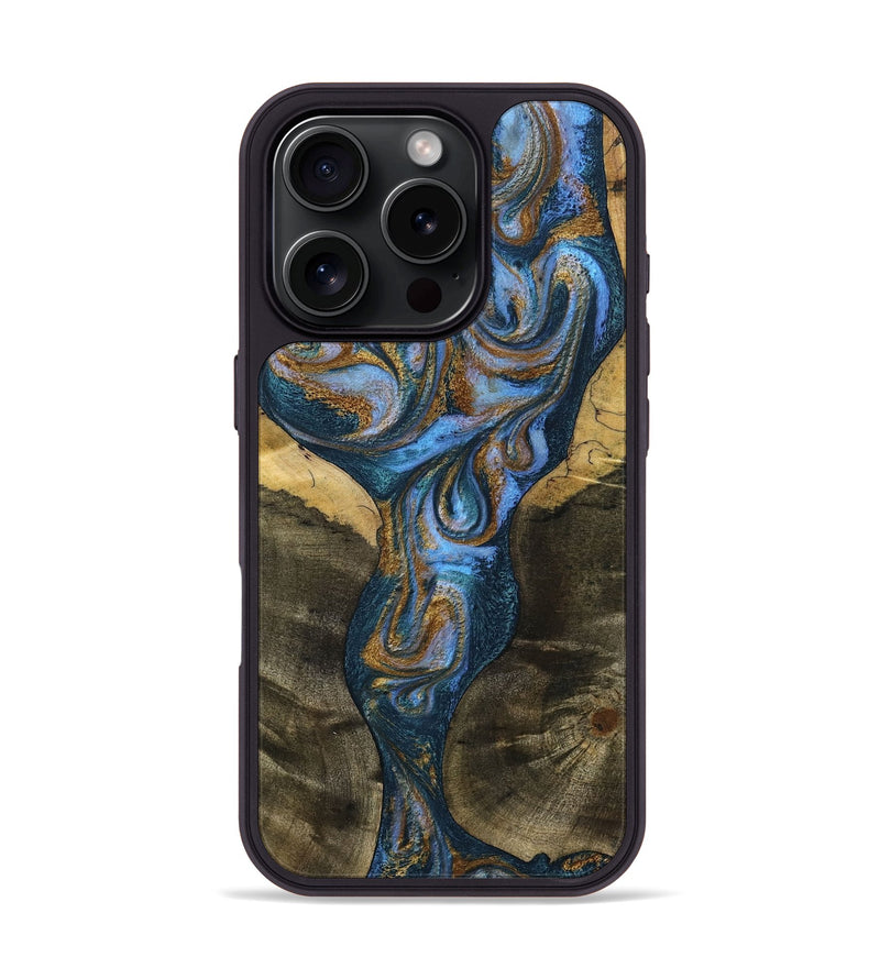 iPhone 16 Pro Wood Phone Case - Jovani (Teal & Gold, 794141)