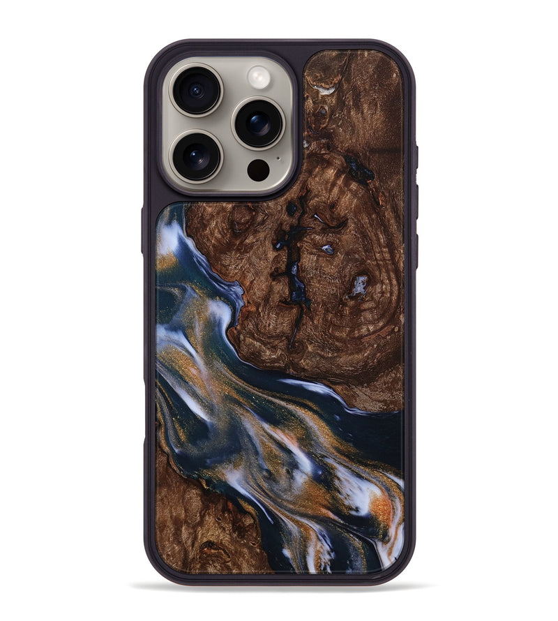 iPhone 16 Pro Max Wood Phone Case - Halie (Teal & Gold, 794143)