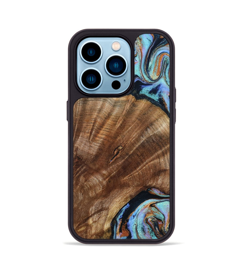 iPhone 14 Pro Wood Phone Case - Kensley (Teal & Gold, 794477)