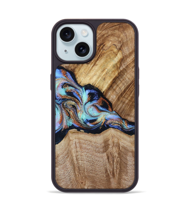 iPhone 15 Wood Phone Case - Rosie (Teal & Gold, 794480)