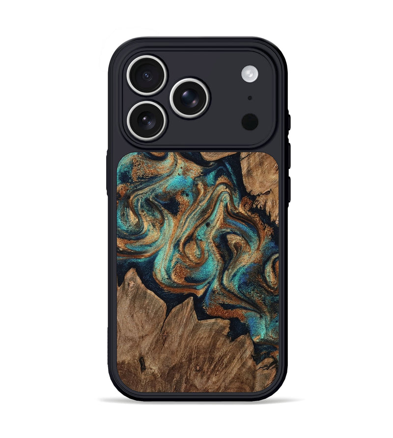 iPhone 17 Pro Wood Phone Case - Latrell (Teal & Gold, 794484)
