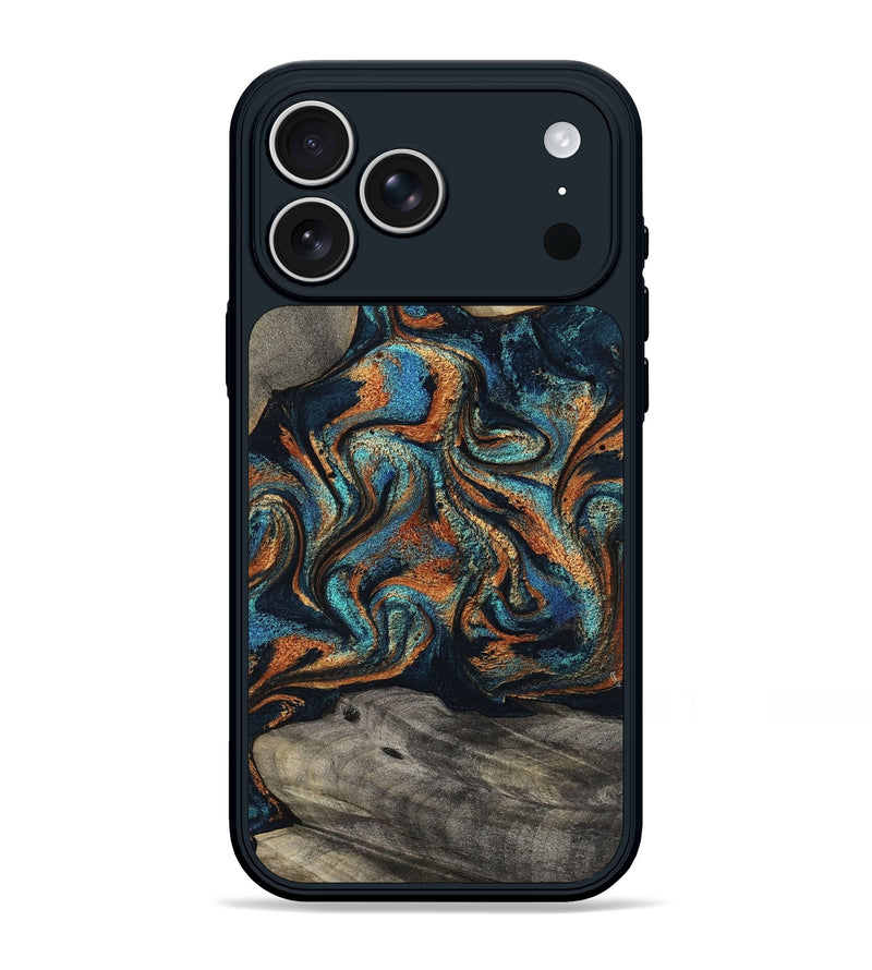 iPhone 17 Pro Max Wood Phone Case - Shaina (Teal & Gold, 794487)