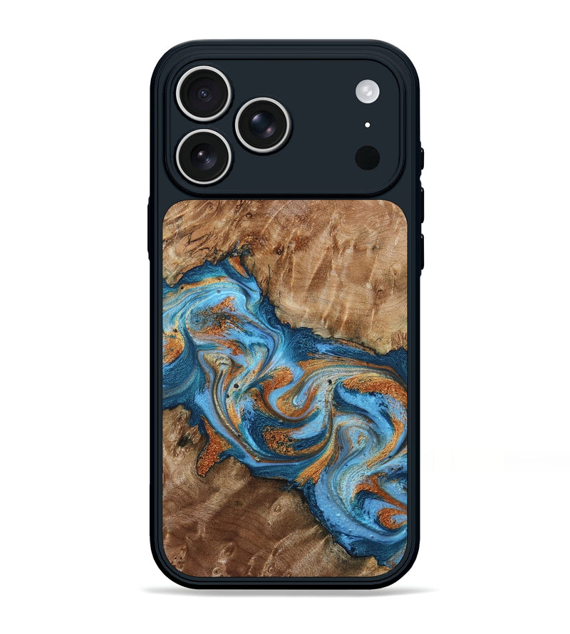 iPhone 17 Pro Max Wood Phone Case - Paige (Teal & Gold, 794488)