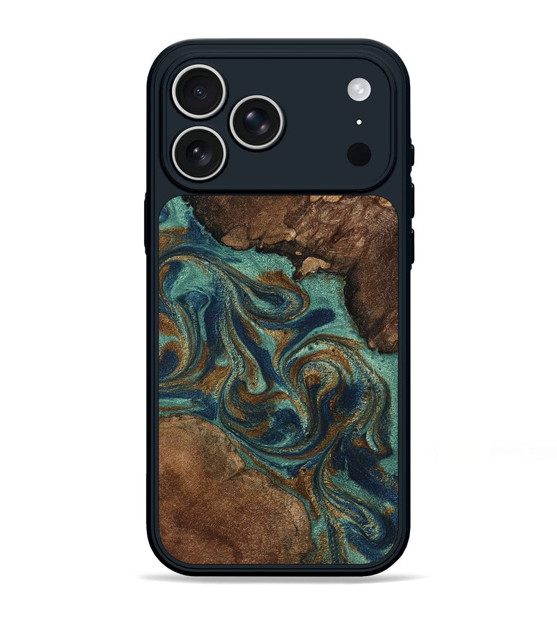 iPhone 17 Pro Max Wood Phone Case - Eva (Teal & Gold, 794507)