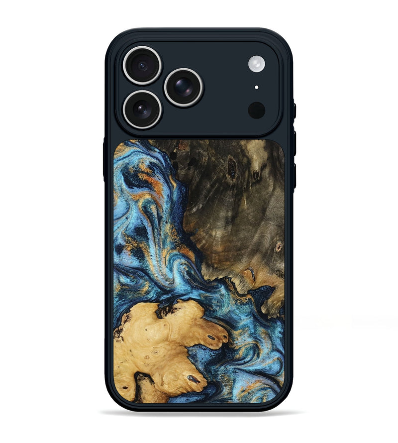 iPhone 17 Pro Max Wood Phone Case - Tami (Teal & Gold, 794512)