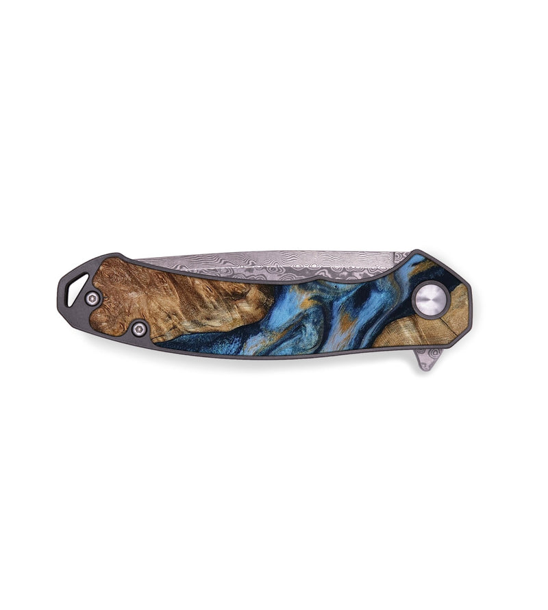 EDC Wood Pocket Knife - Hugo (Teal & Gold, 794513)