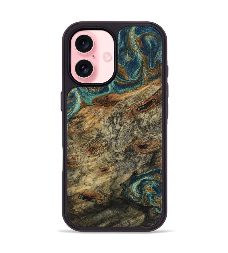 iPhone 16 Wood Phone Case - Angela (Teal & Gold, 794514)