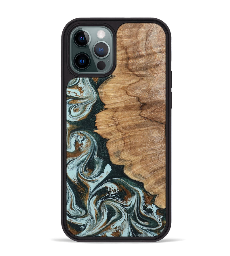 iPhone 12 Pro Max Wood Phone Case - Gracie (Teal & Gold, 794566)