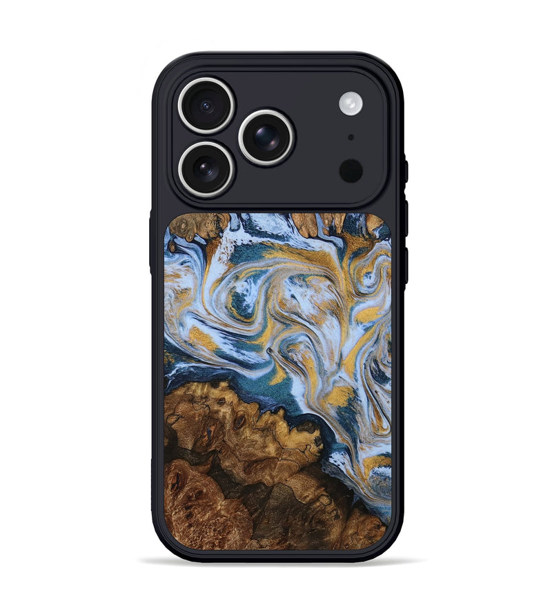 iPhone 17 Pro Wood Phone Case - Colter (Teal & Gold, 794615)