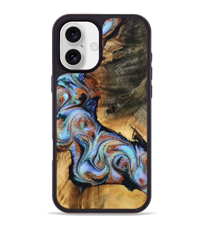 iPhone 16 Plus Wood Phone Case - Lourdes (Teal & Gold, 794616)