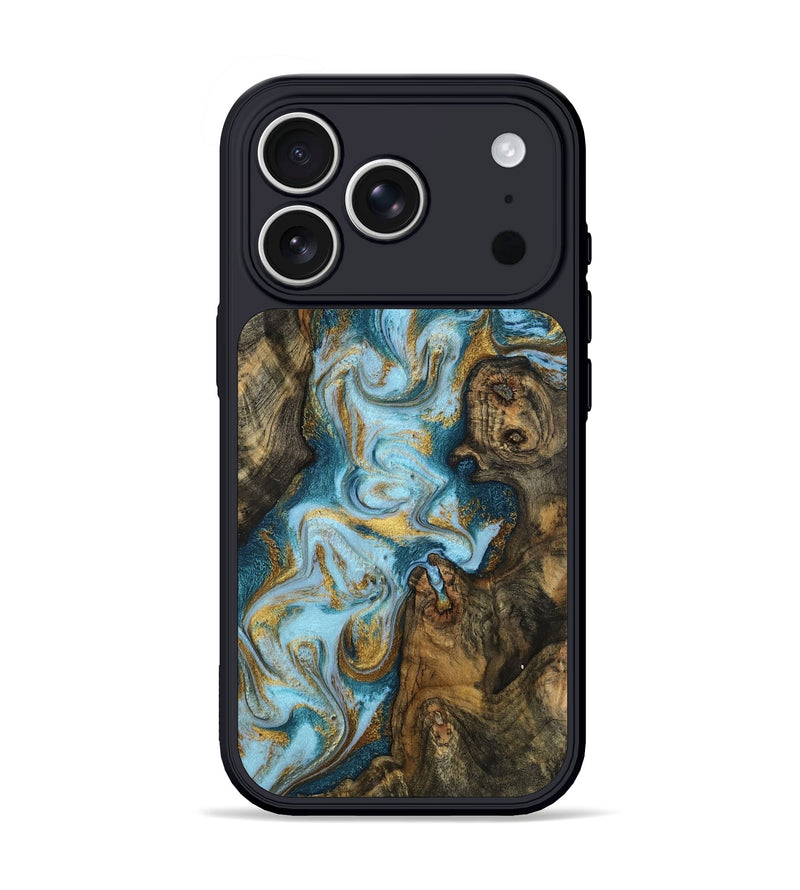 iPhone 17 Pro Wood Phone Case - Marnie (Teal & Gold, 794641)