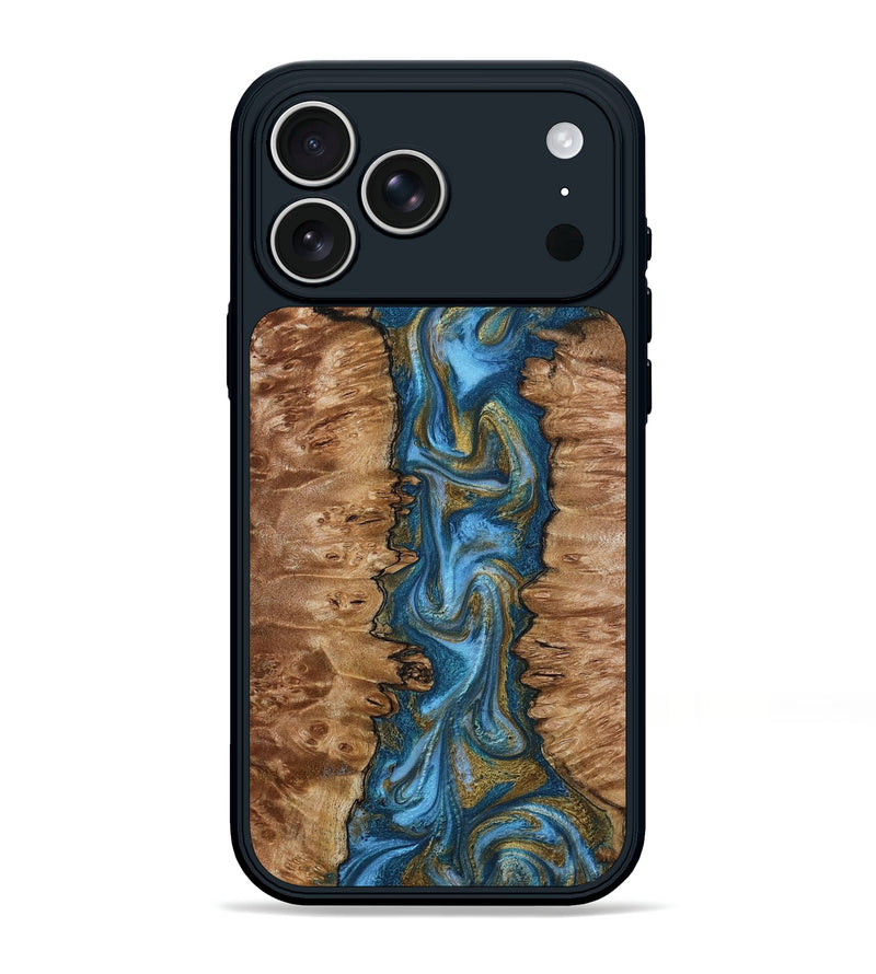 iPhone 17 Pro Max Wood Phone Case - Oran (Teal & Gold, 794642)