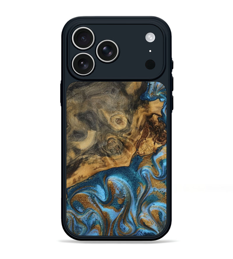 iPhone 17 Pro Max Wood Phone Case - Laquita (Teal & Gold, 794644)