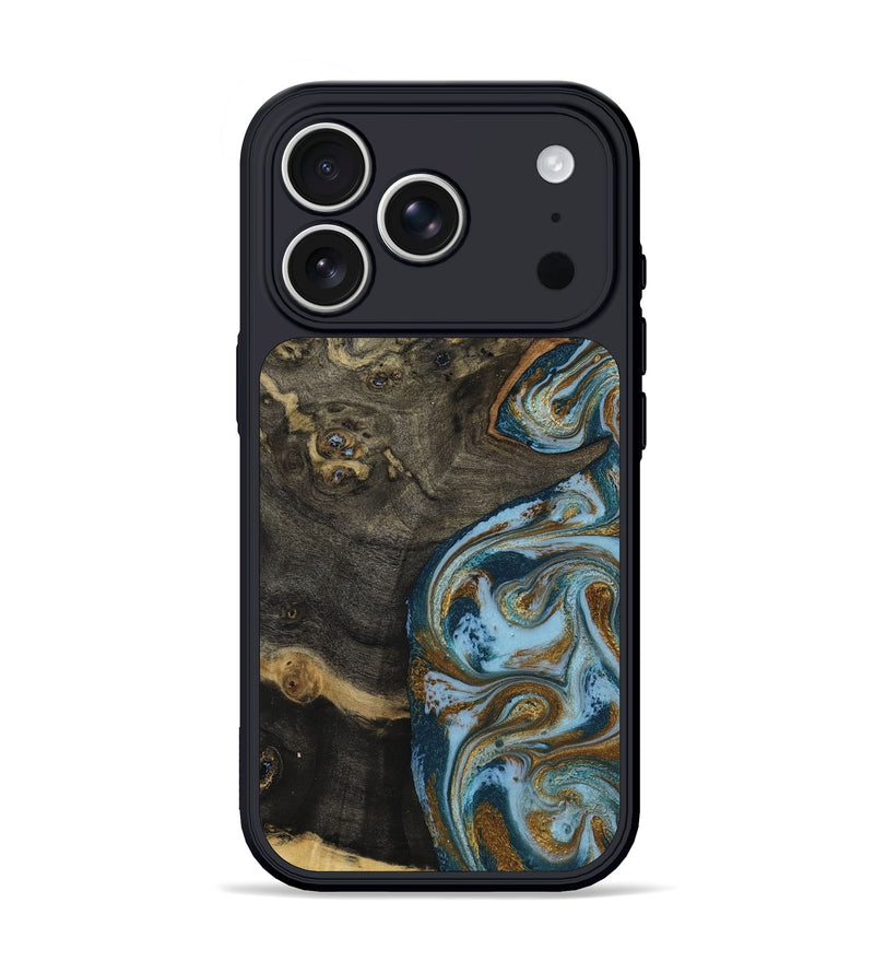 iPhone 17 Pro Wood Phone Case - Emmer (Teal & Gold, 794651)