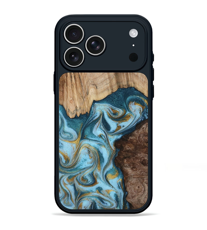 iPhone 17 Pro Max Wood Phone Case - Carli (Teal & Gold, 794655)