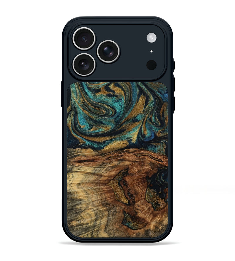 iPhone 17 Pro Max Wood Phone Case - Kelsea (Teal & Gold, 794656)