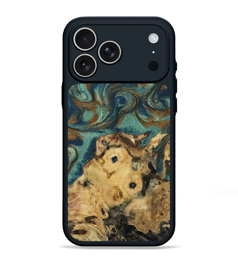 iPhone 17 Pro Max Wood Phone Case - Kip (Teal & Gold, 794657)