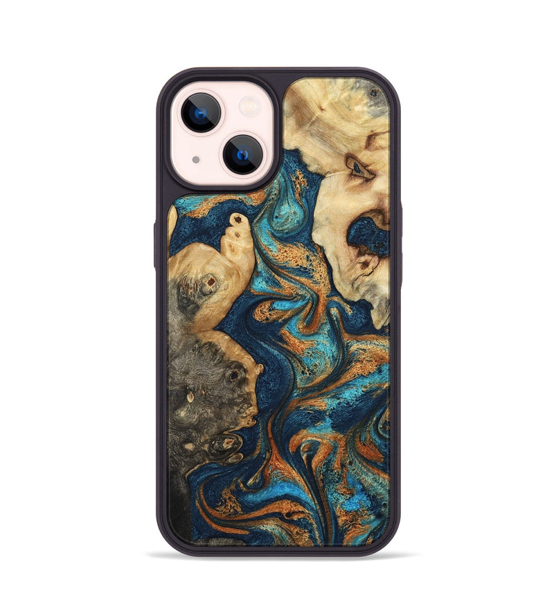 iPhone 14 Wood Phone Case - Jolie (Teal & Gold, 794659)