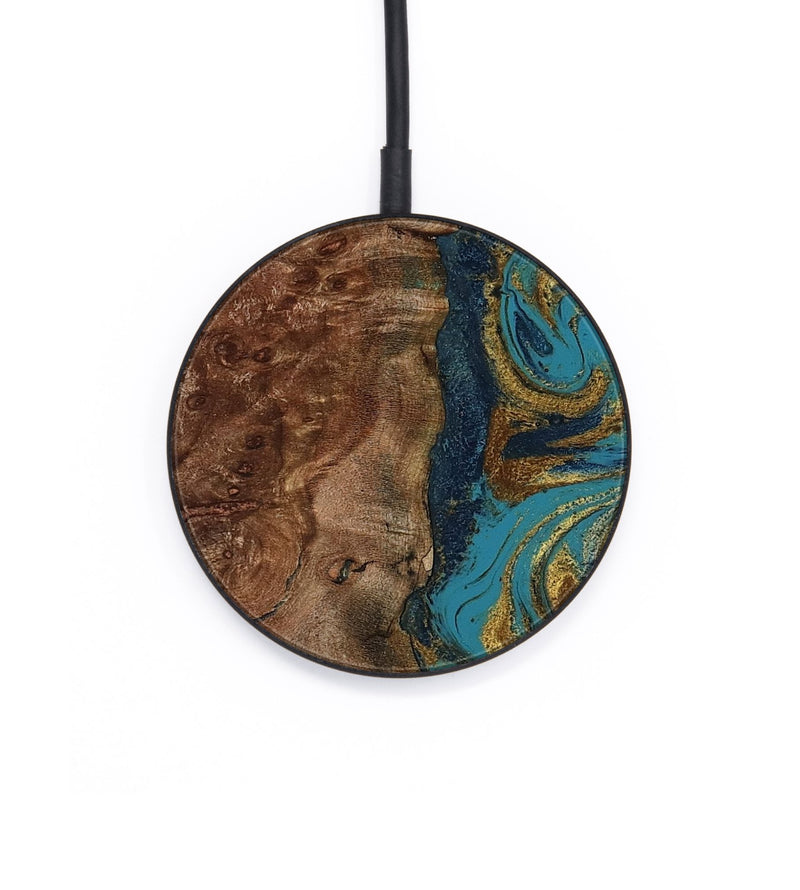 Circle Wood Wireless Charger - Felisha (Teal & Gold, 794660)