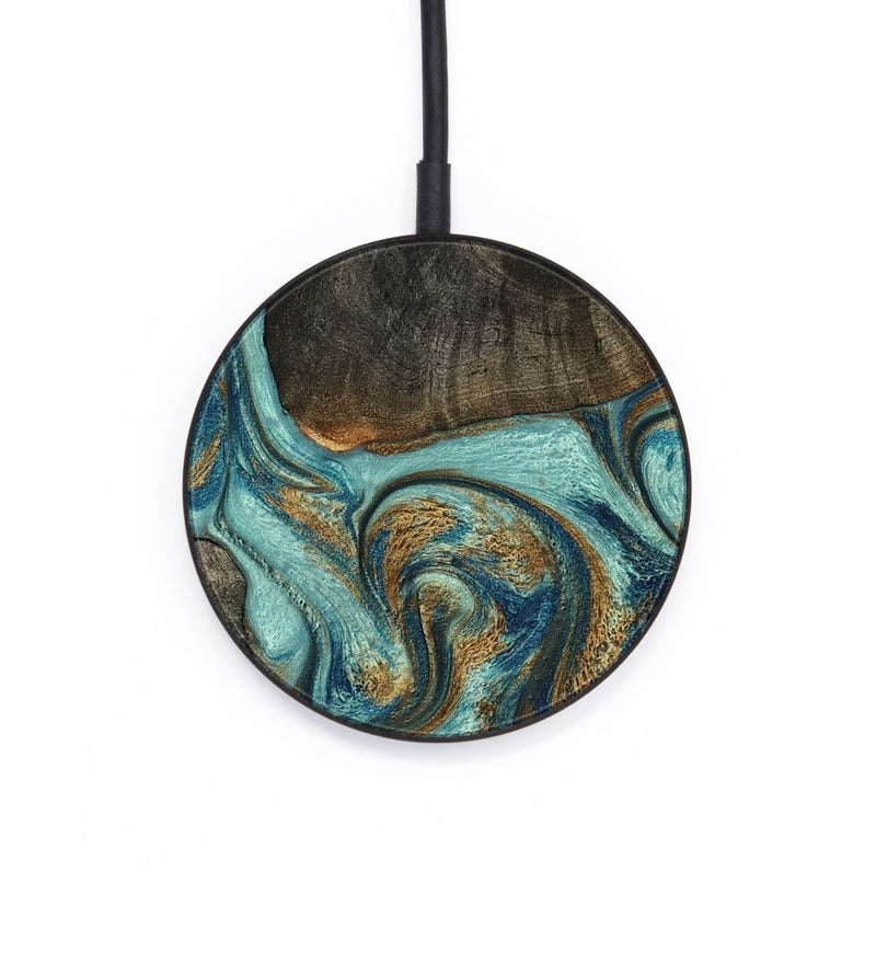 Circle Wood Wireless Charger - Johnna (Teal & Gold, 794662)