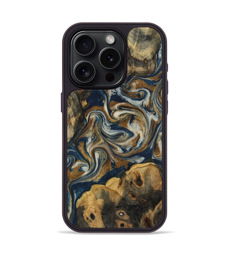 iPhone 15 Pro Wood Phone Case - Milena (Teal & Gold, 794664)