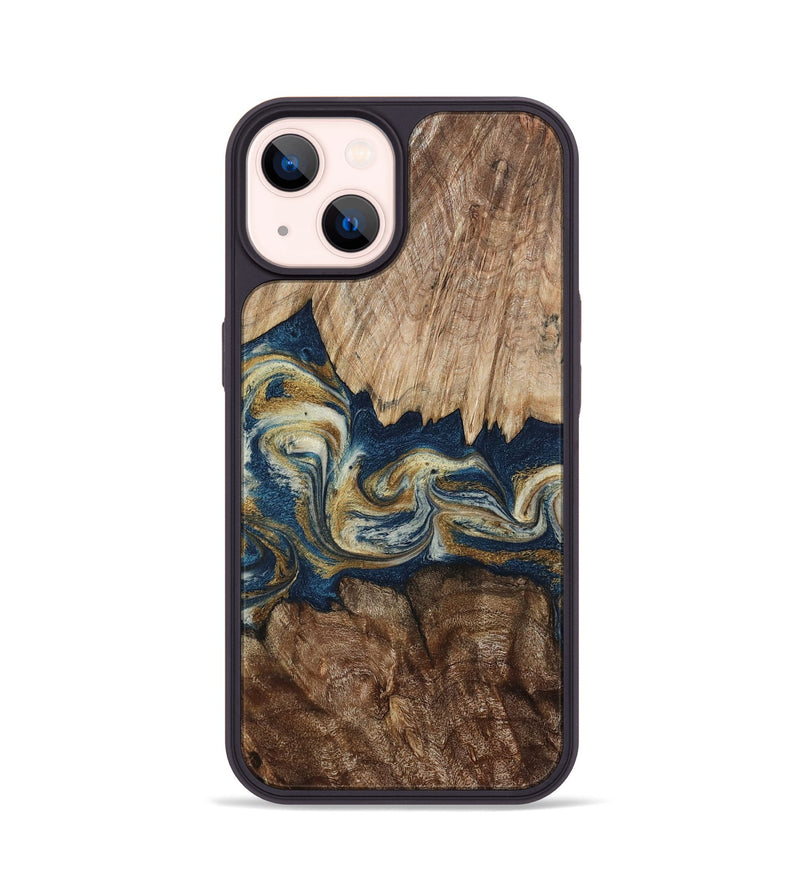 iPhone 14 Wood Phone Case - Camron (Teal & Gold, 794665)