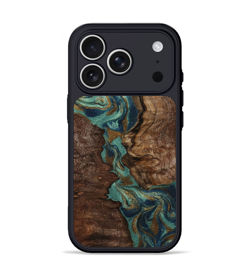 iPhone 17 Pro Wood Phone Case - Vernice (Teal & Gold, 794666)