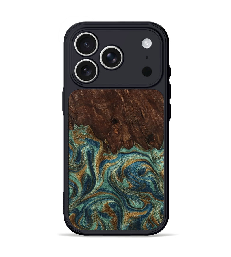 iPhone 17 Pro Wood Phone Case - Scarlet (Teal & Gold, 794667)