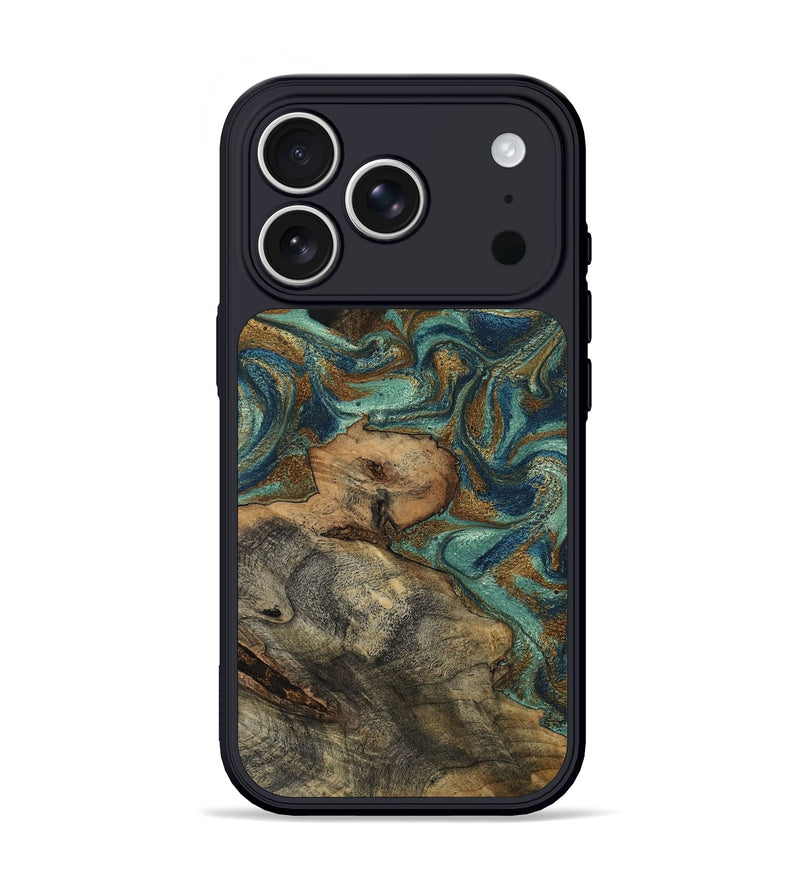 iPhone 17 Pro Wood Phone Case - Ephriam (Teal & Gold, 794670)