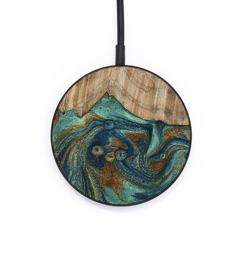 Circle Wood Wireless Charger - Aedan (Teal & Gold, 794671)