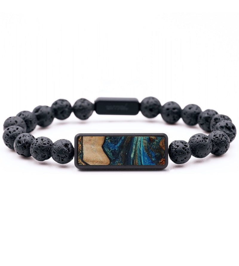 Lava Bead Wood Bracelet - Charlie (Teal & Gold, 794679)