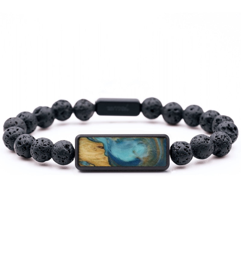 Lava Bead Wood Bracelet - Gene (Teal & Gold, 794680)