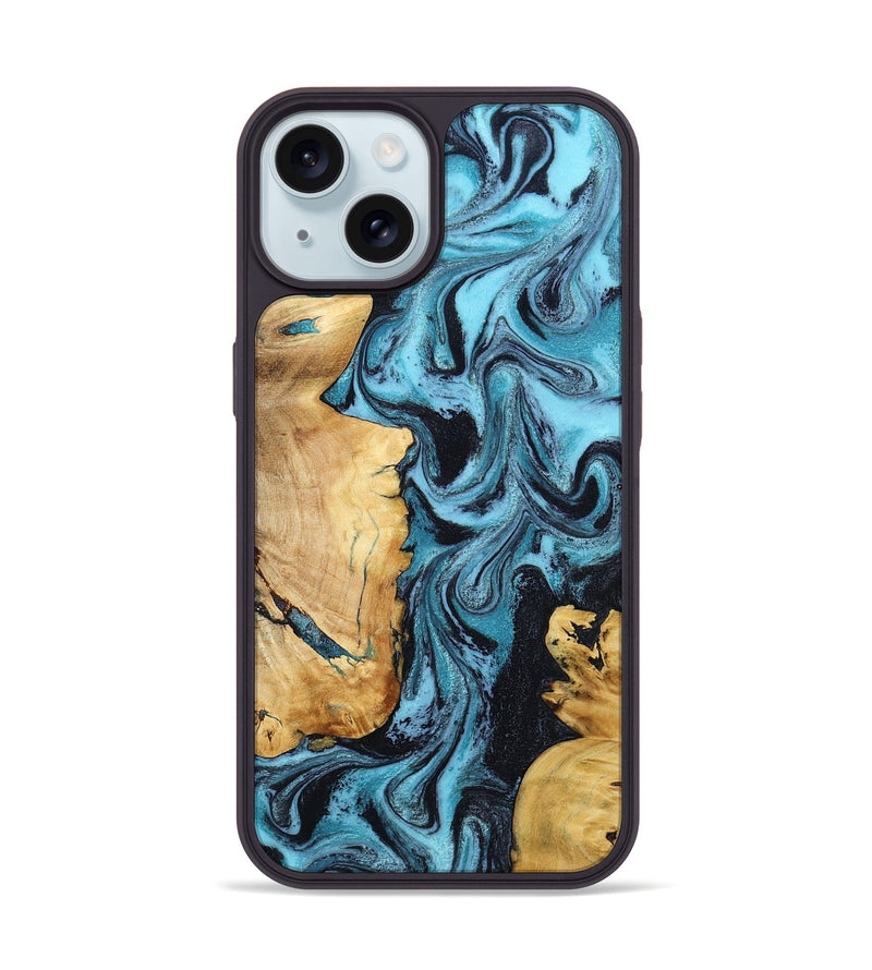 iPhone 15 Wood Phone Case - Lilian (Blue, 794779)