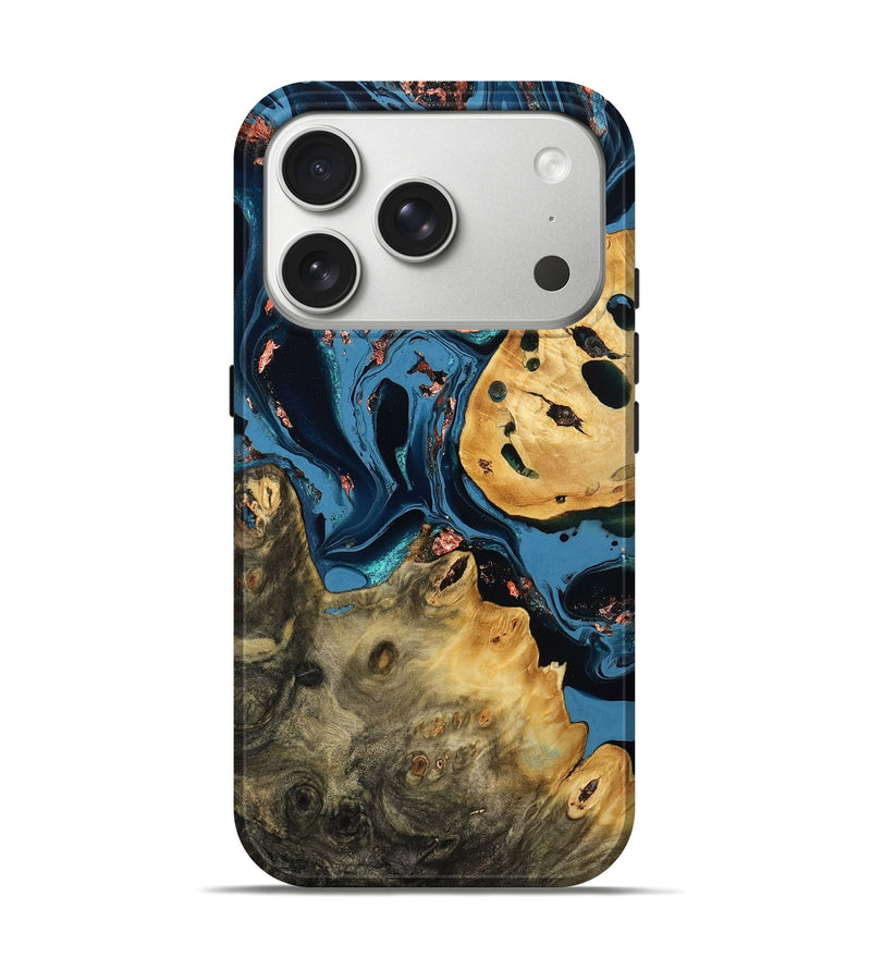 iPhone 17 Pro Wood Live Edge Phone Case - Berta (Teal & Gold, 795115)