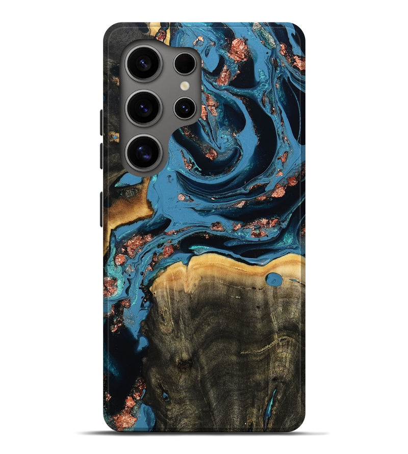 Galaxy S25 Ultra Wood Live Edge Phone Case - Baylee (Teal & Gold, 795116)