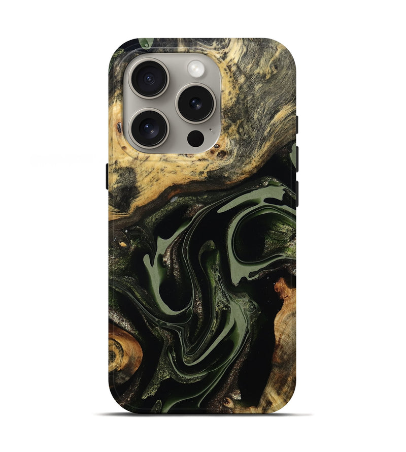 iPhone 16 Pro Wood Live Edge Phone Case - Leora (Green, 795118)