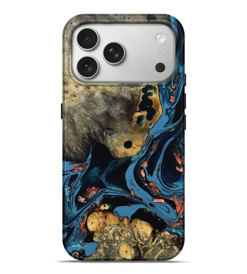 iPhone 17 Pro Max Wood Live Edge Phone Case - Tess (Teal & Gold, 795121)