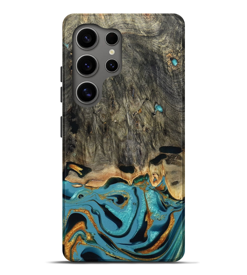 Galaxy S25 Ultra Wood Live Edge Phone Case - Verda (Teal & Gold, 795124)