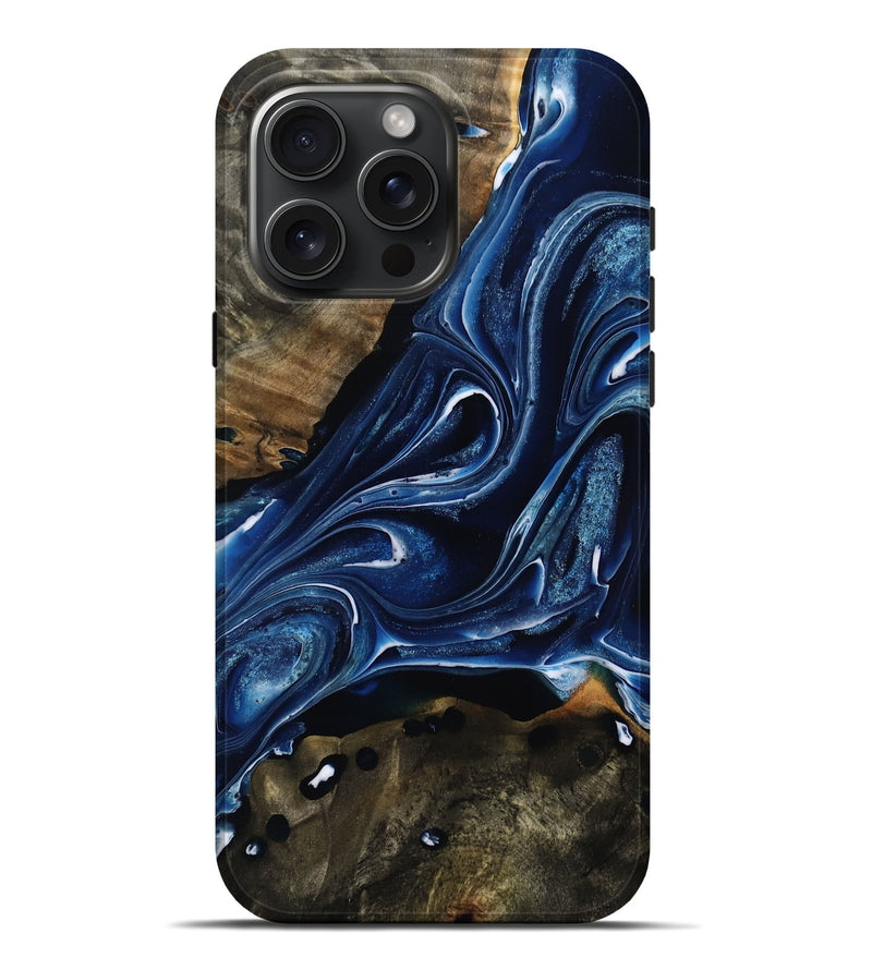 iPhone 16 Pro Max Wood Live Edge Phone Case - Ronald (Blue, 795128)