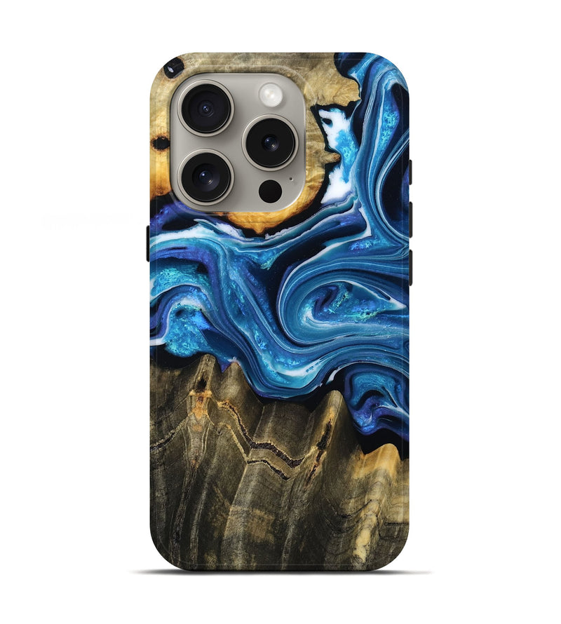 iPhone 16 Pro Wood Live Edge Phone Case - Yousef (Blue, 795139)