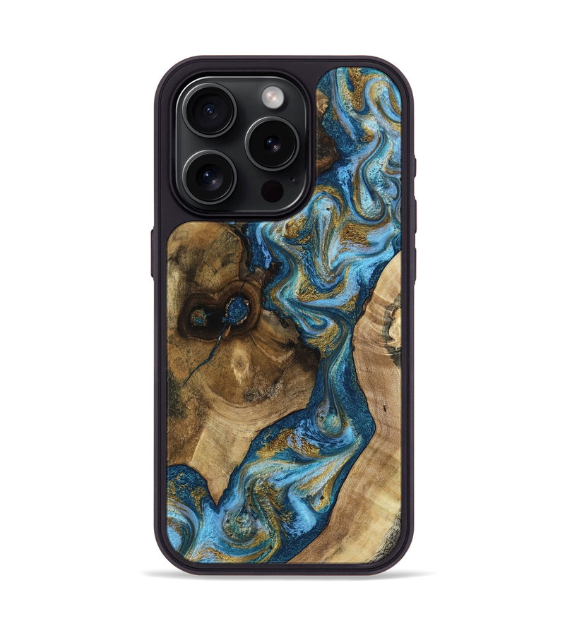 iPhone 15 Pro Wood Phone Case - Claude (Teal & Gold, 795433)
