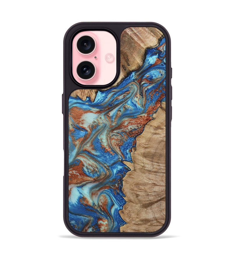 iPhone 16 Wood Phone Case - Shad (Teal & Gold, 795436)