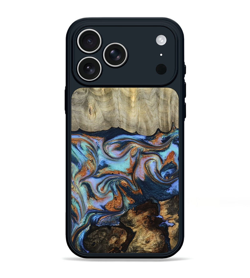 iPhone 17 Pro Max Wood Phone Case - Joziah (Teal & Gold, 795446)