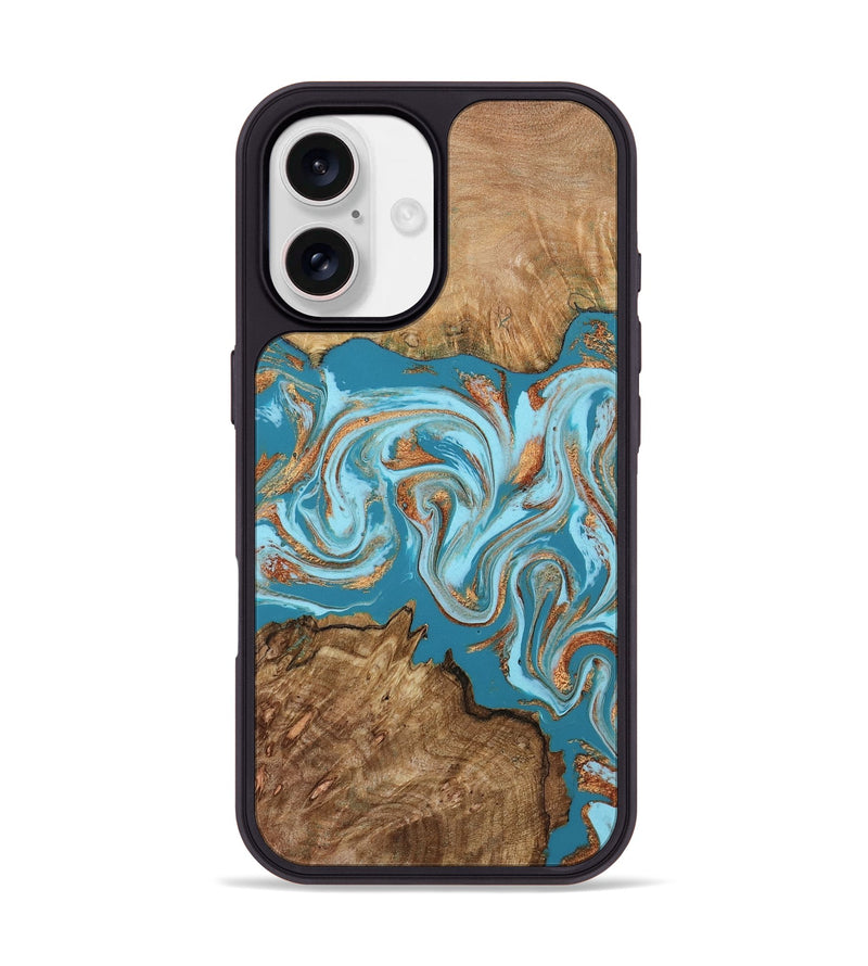 iPhone 17 Wood Phone Case - Cloe (Teal & Gold, 795459)