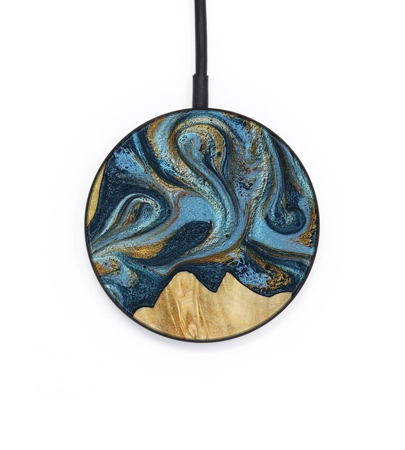 Circle Wood Wireless Charger - Deshawn (Teal & Gold, 795465)