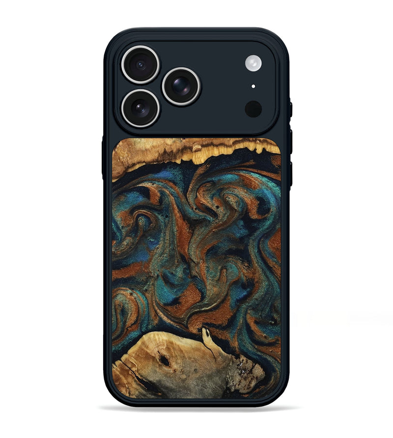 iPhone 17 Pro Max Wood Phone Case - Ed (Teal & Gold, 795467)