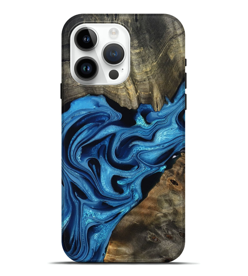 iPhone 15 Pro Max Wood Live Edge Phone Case - Louise (Blue, 795564)