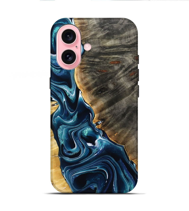 iPhone 16 Wood Live Edge Phone Case - Rome (Blue, 795566)